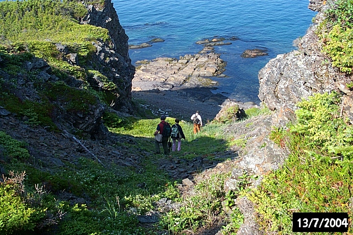 Descending the cliff towards Green Cove.